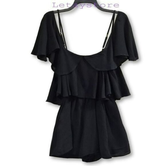 NWT L Space Cold Shoulder Ruffle Trim Beach Cover-Up Romper - Picture 5 of 6